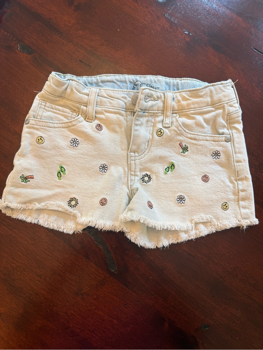 Cat & Jack White Denim Shorts with Colorful Embroidery